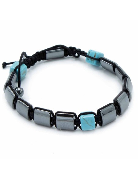 Bracelet Shamballa hématite – Cubes turquoise