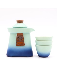 Service à thé Temple – Ciel bleu (théière & 3 tasses)