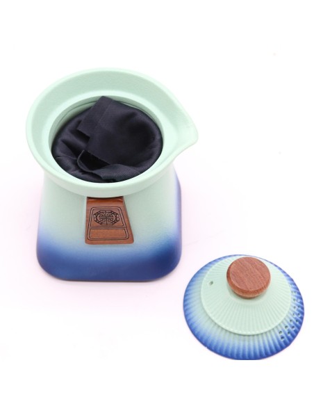 Service à thé Temple – Ciel bleu (théière & 3 tasses)
