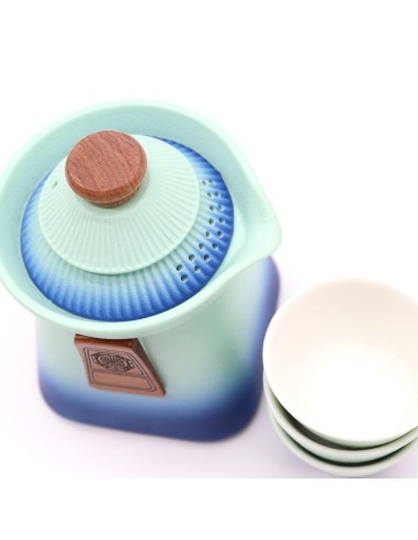 Service à thé Temple – Ciel bleu (théière & 3 tasses)