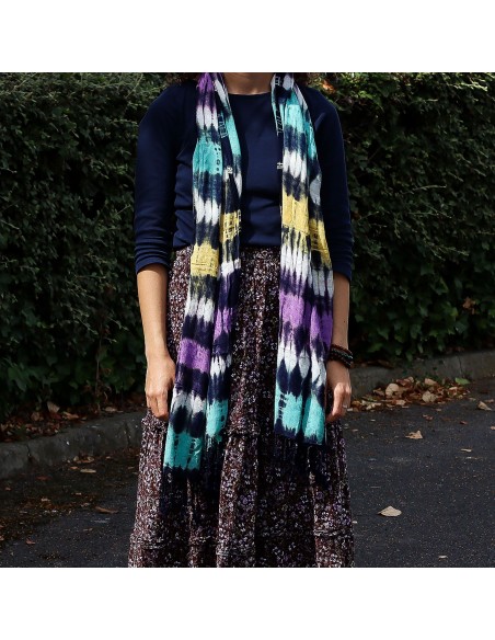 Étole Boho Java Art – Rayures multicolores
