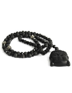 Collier Bouddha en pierre noire – Protection zen