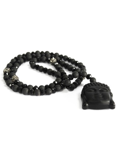Collier Bouddha en pierre noire – Protection zen