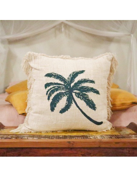 Housse de coussin en lin palmier – Grand format zen