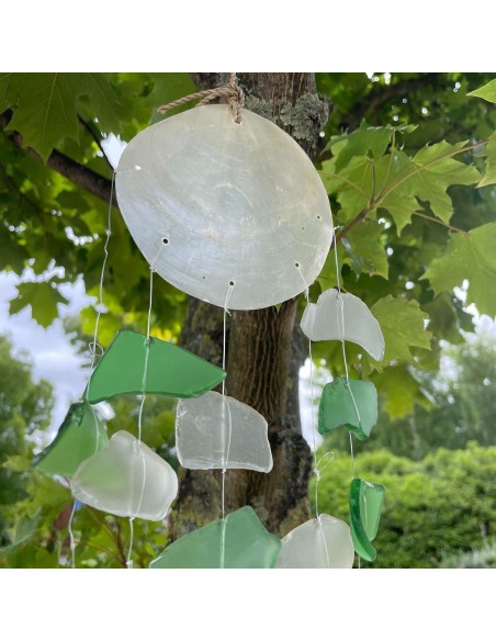 Carillon en verre recyclé – Vert & blanc
