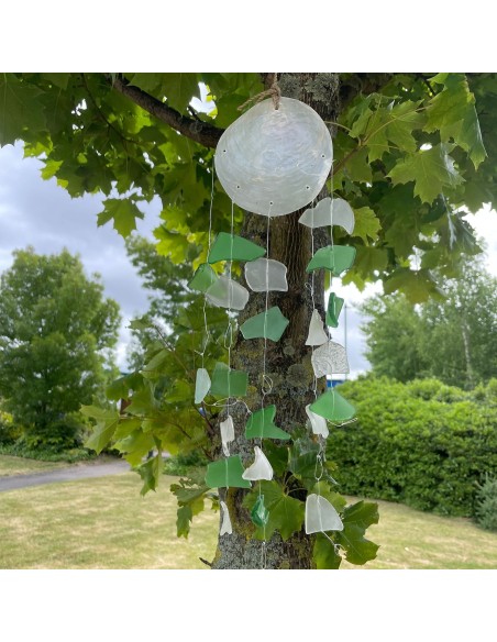 Carillon en verre recyclé – Vert & blanc