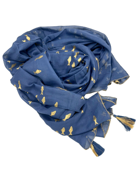 Pareo Nomad Sari méditerranéen – Poissons bleu marine & or