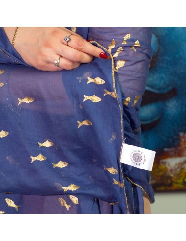 Pareo Nomad Sari méditerranéen – Poissons bleu marine & or