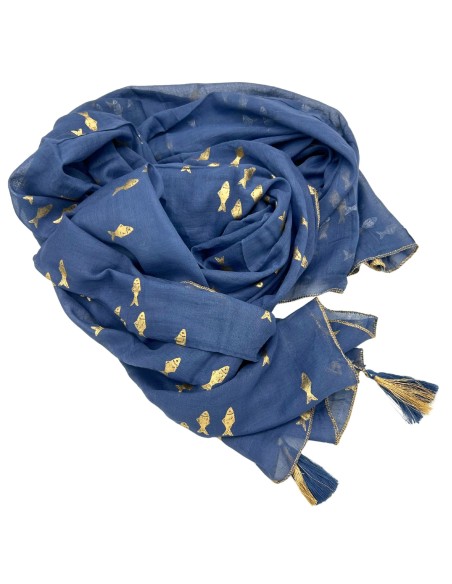 Pareo Nomad Sari méditerranéen – Poissons bleu marine & or