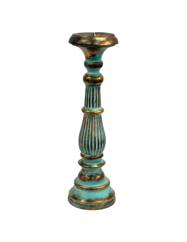 Grand support à bougie – Turquoise & or zen