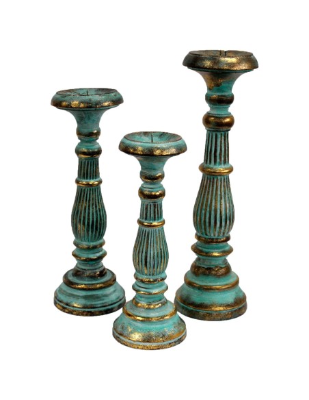Grand support à bougie – Turquoise & or zen