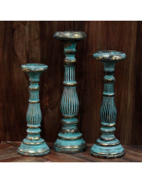 Grand support à bougie – Turquoise & or zen