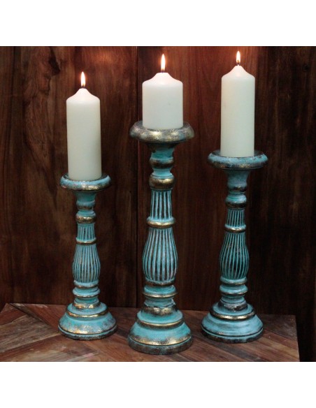 Grand support à bougie – Turquoise & or zen