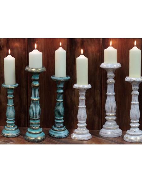 Grand support à bougie – Turquoise & or zen