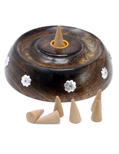 Petit brûleur d’encens cônes & bâtonnets – Bois de manguier (assorti)