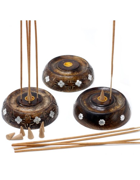 Petit brûleur d’encens cônes & bâtonnets – Bois de manguier (assorti)