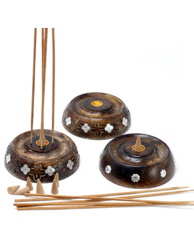 Petit brûleur d’encens cônes & bâtonnets – Bois de manguier (assorti)