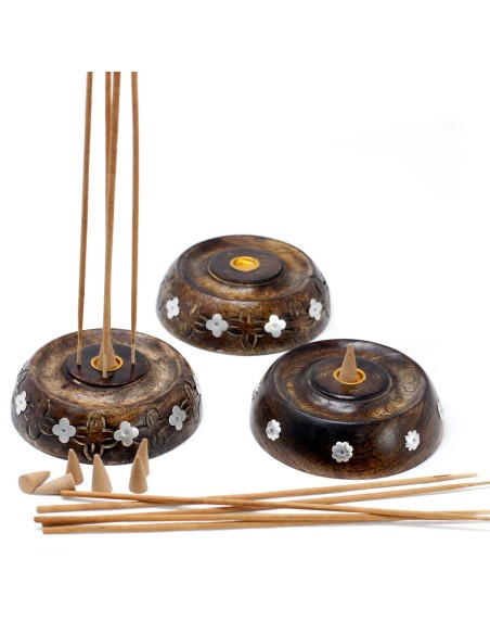Petit brûleur d’encens cônes & bâtonnets – Bois de manguier (assorti)