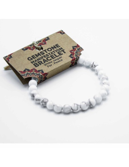 Bracelet de manifestation en jaspe blanc – Paix