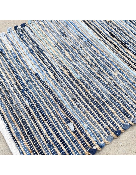 Petit tapis jute & coton recyclé – Bleu doux