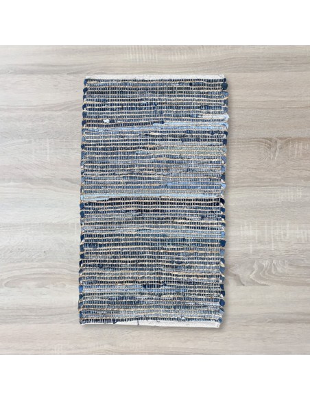 Petit tapis jute & coton recyclé – Bleu doux
