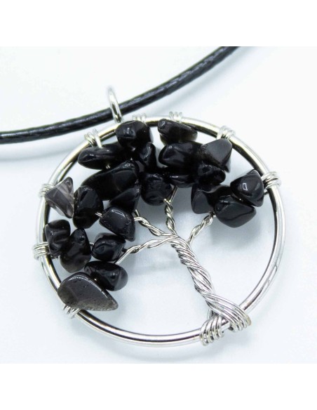 Pendentif Arbre de Vie en agate noire – Protection