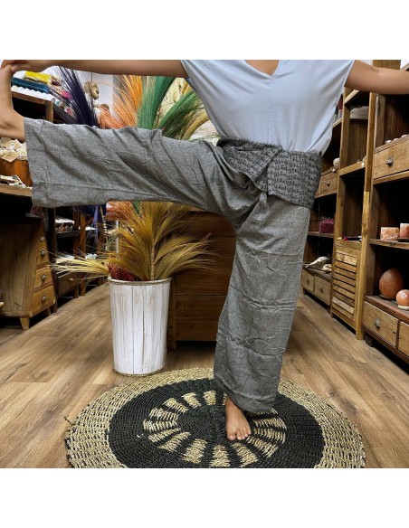 Pantalon yoga & festival – Mandala pêcheur thaï gris