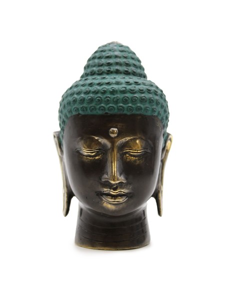 Grande tête de Buda en laiton antique - Large 14,5×7,5 cm