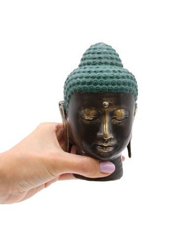 Grande tête de Buda en laiton antique - Large 14,5×7,5 cm