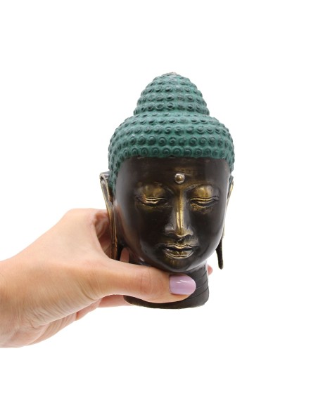 Grande tête de Buda en laiton antique - Large 14,5×7,5 cm