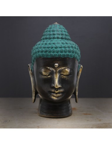 Grande tête de Buda en laiton antique - Large 14,5×7,5 cm