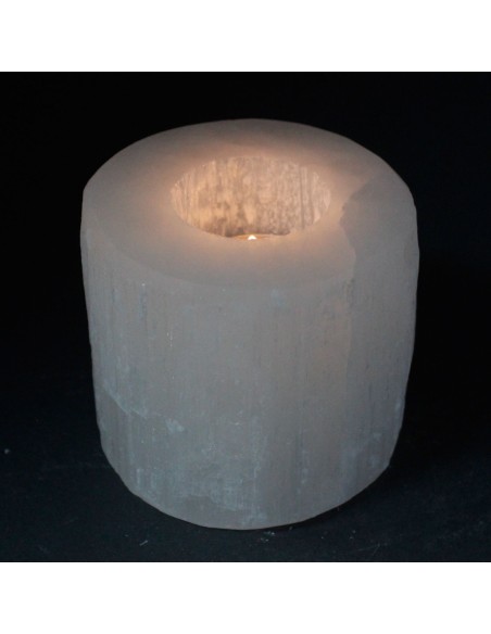 Bougeoir cylindrique en sélénite – Lumière douce