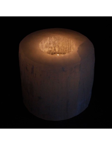 Bougeoir cylindrique en sélénite – Lumière douce
