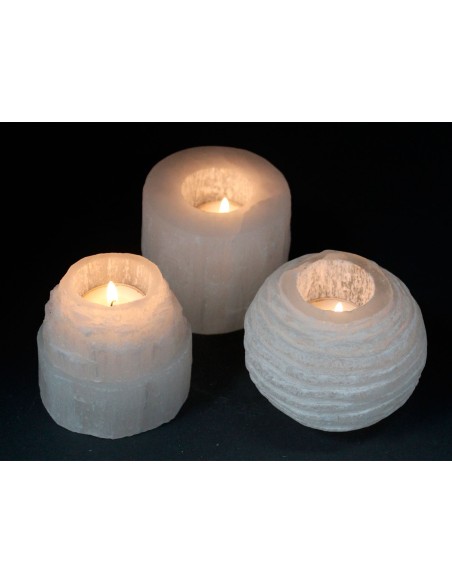 Bougeoir cylindrique en sélénite – Lumière douce