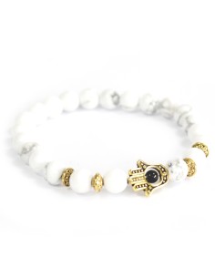 Bracelet Hamsa dorée & pierre blanche – Protection zen