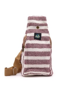 Sac bandoulière en coton naturel – Bordeaux & blanc