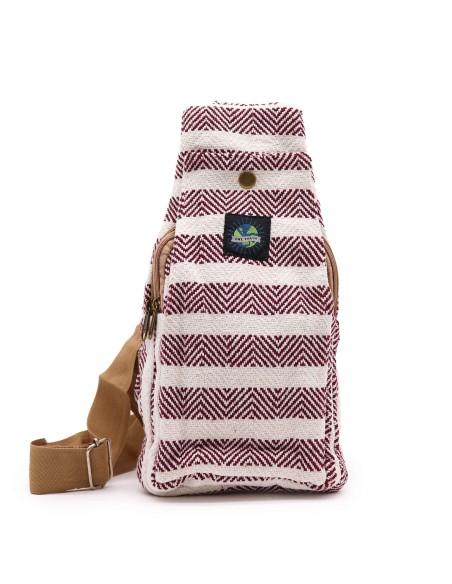Sac bandoulière en coton naturel – Bordeaux & blanc