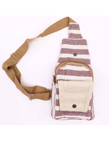 Sac bandoulière en coton naturel – Bordeaux & blanc