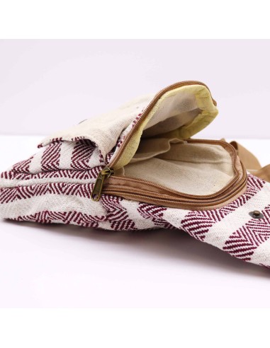 Sac bandoulière en coton naturel – Bordeaux & blanc
