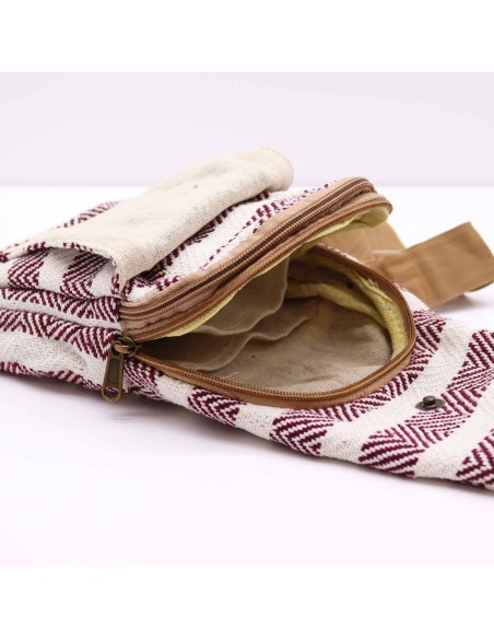 Sac bandoulière en coton naturel – Bordeaux & blanc