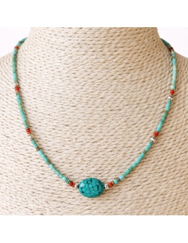 Collier népalais perles fines – Turquoise & pierre