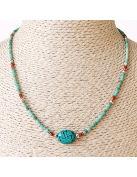 Collier népalais perles fines – Turquoise & pierre