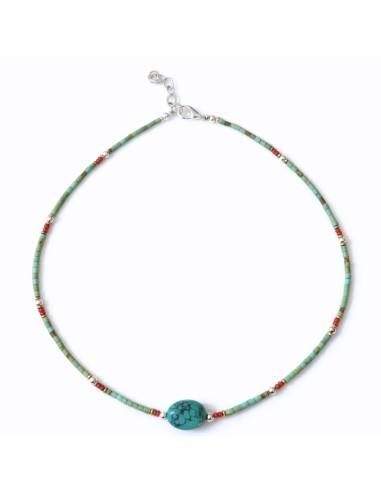 Collier népalais perles fines – Turquoise & pierre