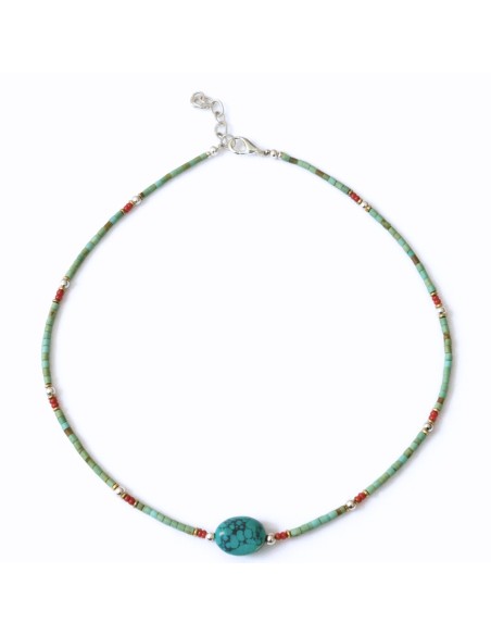 Collier népalais perles fines – Turquoise & pierre
