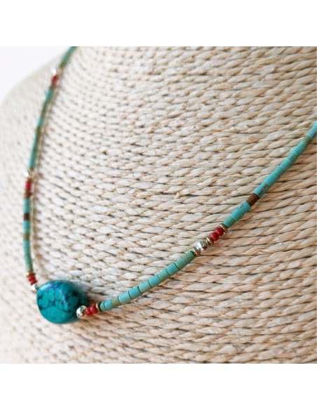 Collier népalais perles fines – Turquoise & pierre