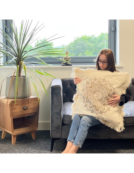 Coussin Hamsa Mandala – Protection verte zen