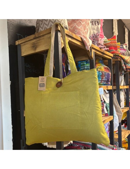 Grand sac réversible jute & coton – Pistache
