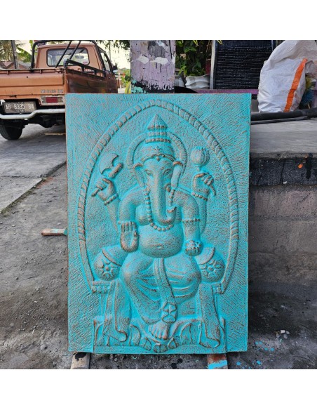 Grand panneau mural Ganesh turquoise – Prospérité zen