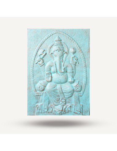 Grand panneau mural Ganesh turquoise – Prospérité zen