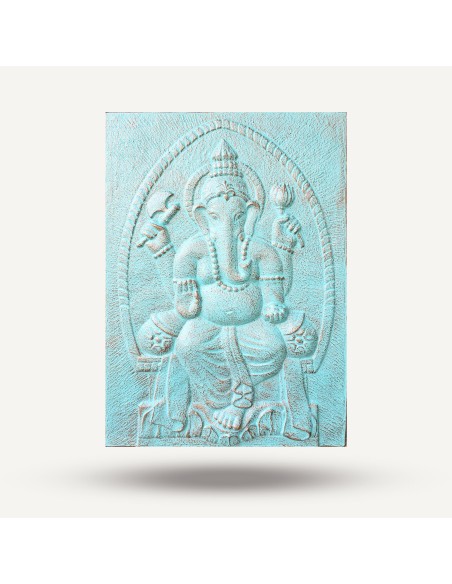 Grand panneau mural Ganesh turquoise – Prospérité zen